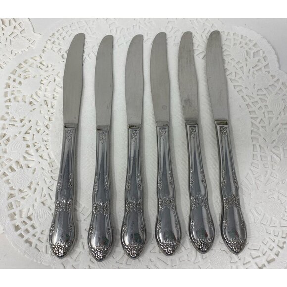 Lot of 6 Oneida FENWAY Dream Glossy Stainless Dinner Knives Wm A Rogers Vintage - Picture 1 of 6